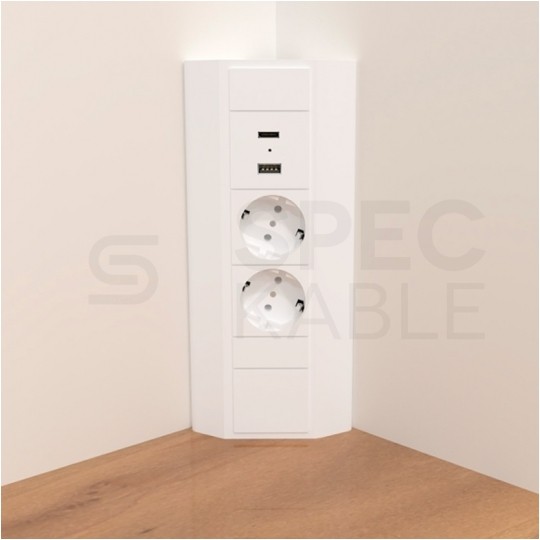 Gniazdo meblowe narożne CORNER BOX srebrno-czarne podwójne 2x [2P+Z] 16A + gniazdo ładowania USB A + USB C (5V / 2,1A) z przewodem 1,8m