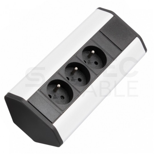 Gniazdo meblowe narożne CORNER BOX srebrno-czarne potrójne 3x [2P+Z] 16A z przewodem 1,8m