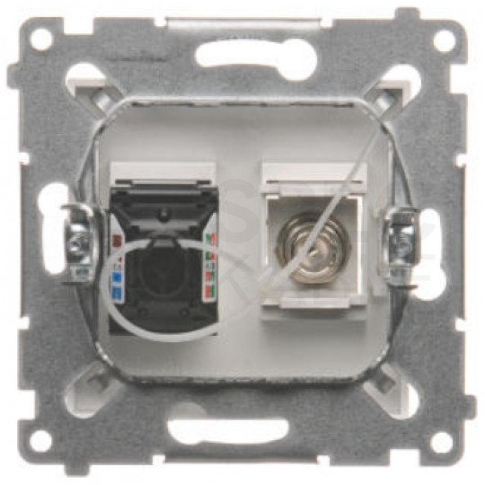 Gniazdo multimedialne SIMON 54 antenowy SAT typ F + komputerowe LAN RJ45 kat.6 białe Kontakt Simon DASFRJ45.01/11