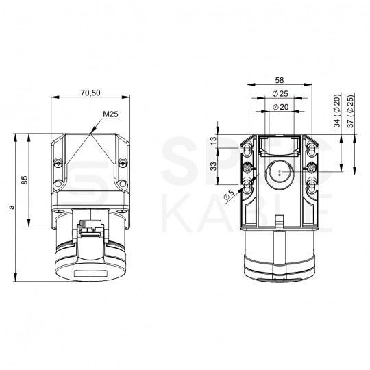 Gniazdo siłowe z klapką [5p] 32A 400V stałe IP44 PCE kompakt, do obudowy