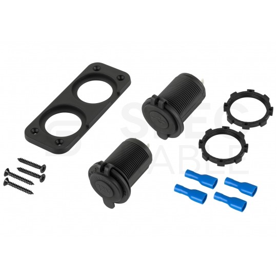 Gniazdo zapalniczki samochodowej 12V/24V + ładowarka samochodowa 2x USB 5V / 2,1A + 1A do montażu