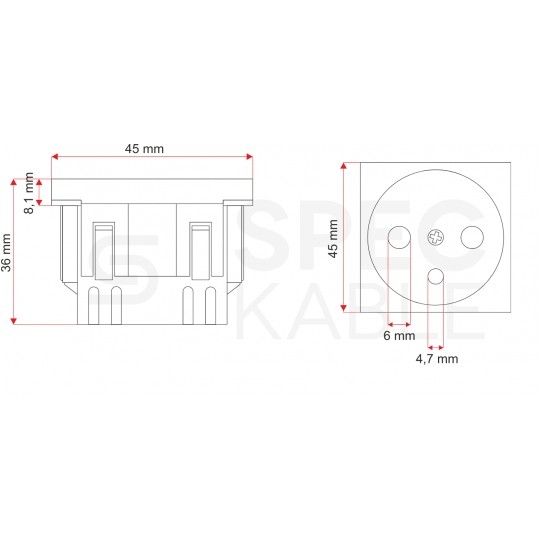 Gniazdo zasilające 230V [2P+Z] 2M 45x45 z kluczem białe Mediabox Alantec