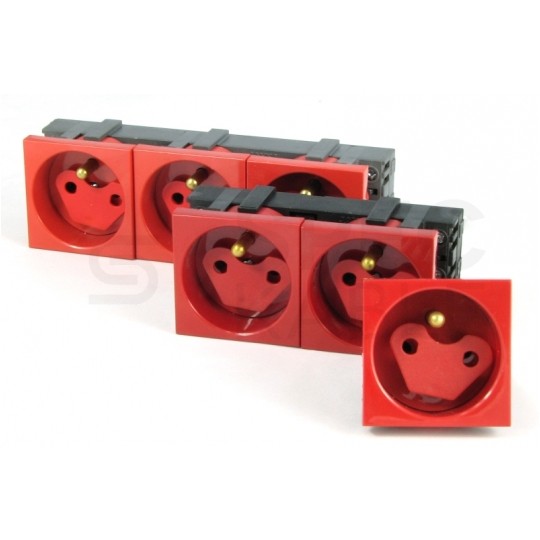 Gniazdo zasilające DATA 2x 230V [2P+Z] 4M 90x45 czerwone z blokadą Mediabox