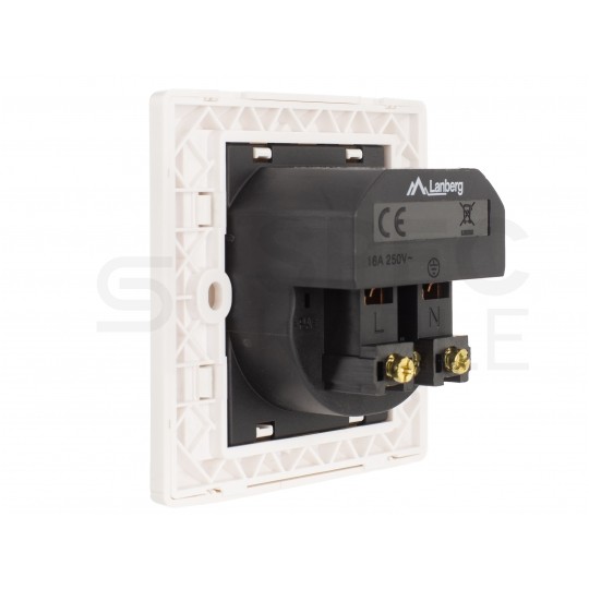 Gniazdo zasilające podtynkowe pojedyncze [2P+Z] 16A + gniazdo ładowania 2x USB (5V / 2,1A) białe KOMPLETNE Lanberg