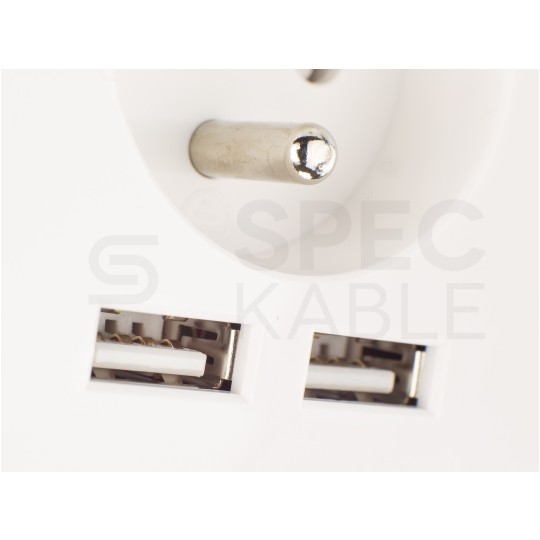 Gniazdo zasilające podtynkowe pojedyncze [2P+Z] 16A + gniazdo ładowania 2x USB (5V / 2,1A) białe KOMPLETNE Lanberg