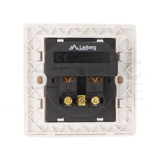 Gniazdo zasilające podtynkowe pojedyncze [2P+Z] 16A + gniazdo ładowania 2x USB (5V / 2,1A) białe KOMPLETNE Lanberg