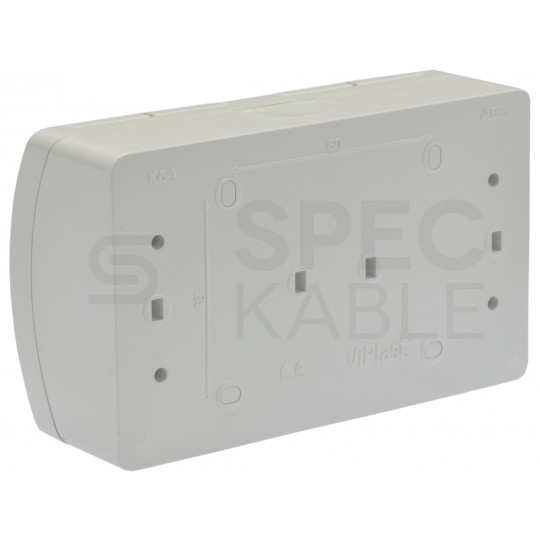 Gniazdo zasilające podwójne natynkowe hermetyczne IP44 białe z klapką transparentną 2x [2P+Z] 16A Koala ViPlast