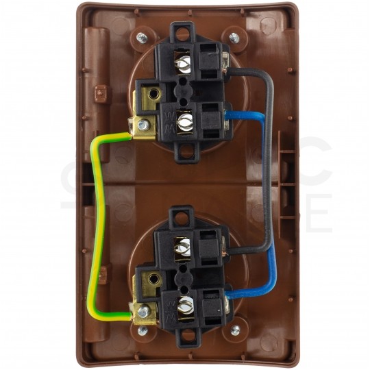 Gniazdo zasilające podwójne natynkowe hermetyczne IP44 brązowe z klapką 2x [2P+Z] 16A Koala ViPlast