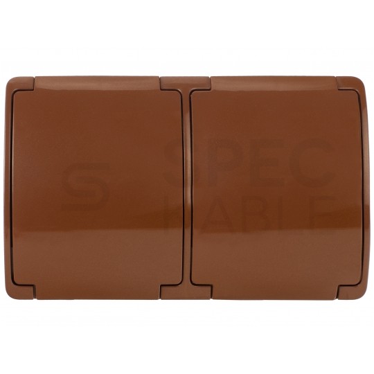 Gniazdo zasilające podwójne natynkowe hermetyczne IP44 brązowe z klapką 2x [2P+Z] 16A Koala ViPlast