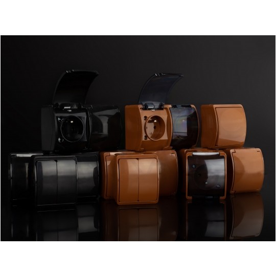 Gniazdo zasilające podwójne natynkowe hermetyczne IP44 czarne z klapką 2x [2P+Z] 16A Koala ViPlast