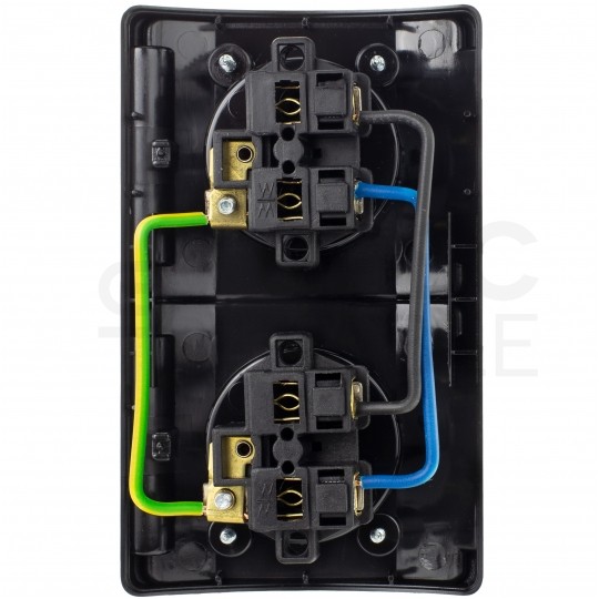 Gniazdo zasilające podwójne natynkowe hermetyczne IP44 czarne z klapką 2x [2P+Z] 16A Koala ViPlast