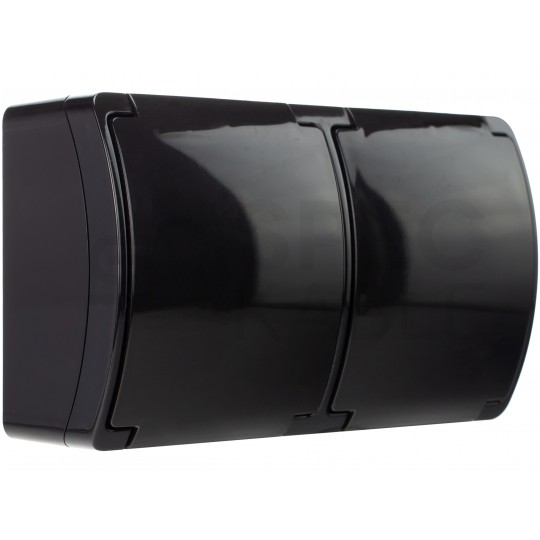 Gniazdo zasilające podwójne natynkowe hermetyczne IP44 czarne z klapką 2x [2P+Z] 16A Koala ViPlast