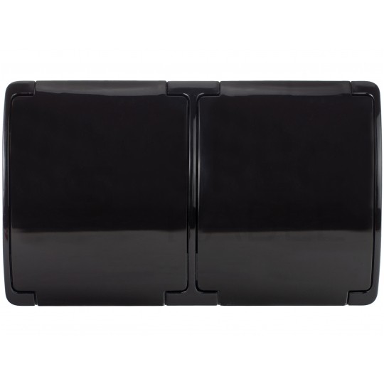 Gniazdo zasilające podwójne natynkowe hermetyczne IP44 czarne z klapką 2x [2P+Z] 16A Koala ViPlast