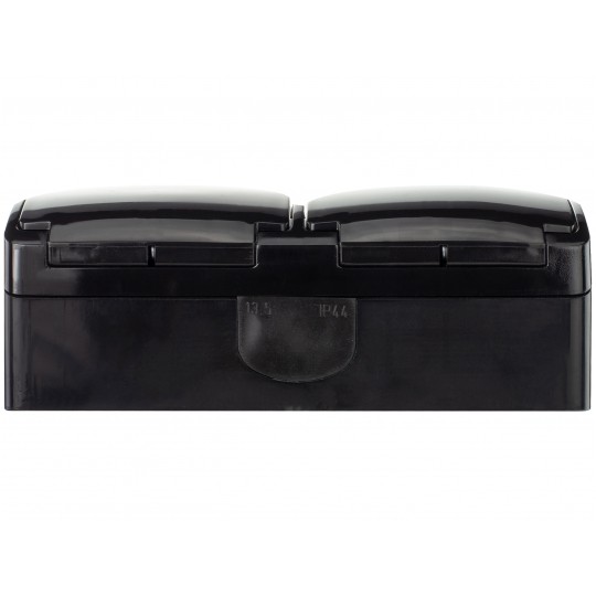 Gniazdo zasilające podwójne natynkowe hermetyczne IP44 czarne z klapką 2x [2P+Z] 16A Koala ViPlast