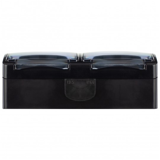 Gniazdo zasilające podwójne natynkowe hermetyczne IP44 czarne z klapką transparentną 2x [2P+Z] 16A Koala ViPlast