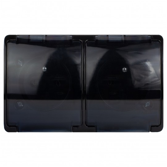 Gniazdo zasilające podwójne natynkowe hermetyczne IP44 czarne z klapką transparentną 2x [2P+Z] 16A Koala ViPlast