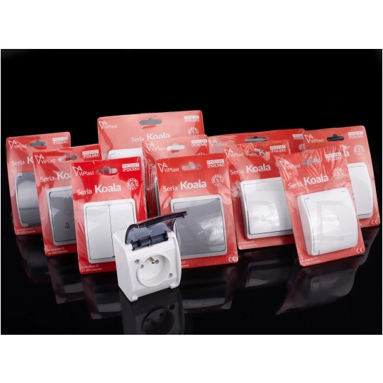 Gniazdo zasilające podwójne natynkowe hermetyczne IP44 szare z klapką 2x [2P+Z] 16A Koala ViPlast