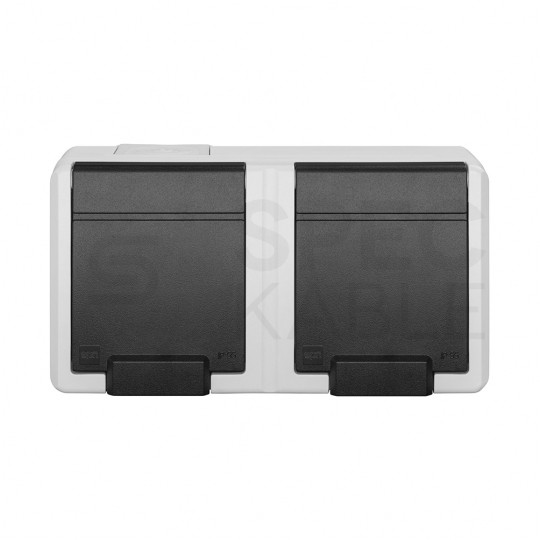 Gniazdo zasilające podwójne natynkowe hermetyczne IP55 szare z klapką 2x [2P+Z] 16A Aquant 2K