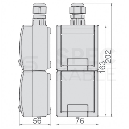 Gniazdo zasilające podwójne natynkowe hermetyczne IP65 szare z klapką 2x [2P+Z] Schuko, pionowe Aquant