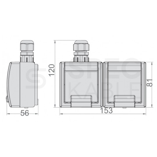 Gniazdo zasilające podwójne natynkowe hermetyczne IP65 szare z klapką 2x [2P+Z] Schuko, poziome Aquant