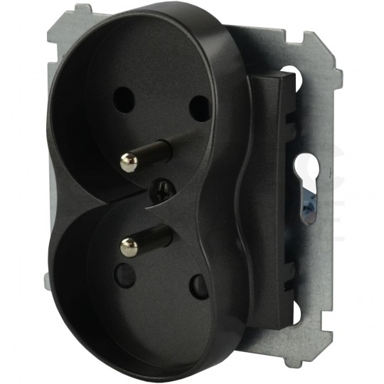 Gniazdo zasilające podwójne SIMON 54 antracyt 2x [2P+Z] 16A z przesłonami Kontakt Simon DGZ2MZ.01/48