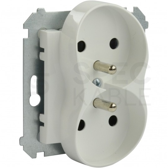 Gniazdo zasilające podwójne SIMON 54 białe 2x [2P+Z] 16A z przesłonami Kontakt Simon DGZ2MZ.01/11