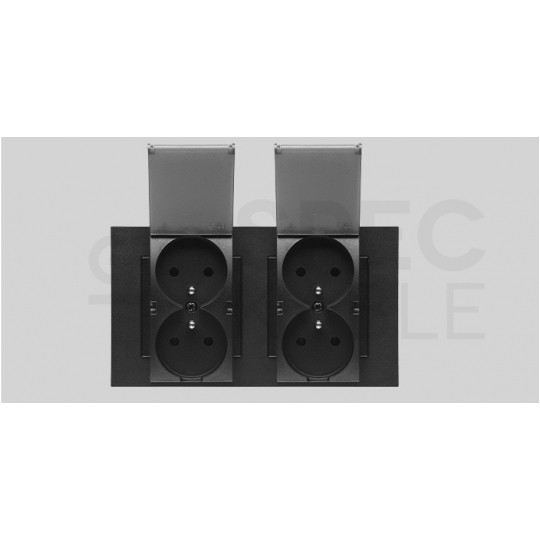 Gniazdo zasilające podwójne SIMON 55 z klapką i uszczelką IP44 czarne matowe 2x [2P+Z] 16A z przesłonami Kontakt Simon TGZ2BMCZ.01/149