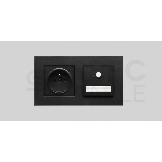 Gniazdo zasilające podwójne SIMON 55 z klapką i uszczelką IP44 czarne matowe 2x [2P+Z] 16A z przesłonami Kontakt Simon TGZ2BMCZ.01/149