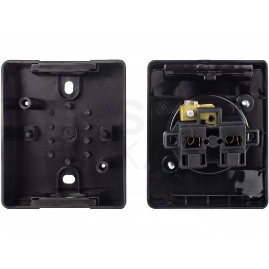 Gniazdo zasilające pojedyncze natynkowe hermetyczne IP44 czarne z klapką [2P+Z] 16A Koala ViPlast