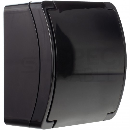 Gniazdo zasilające pojedyncze natynkowe hermetyczne IP44 czarne z klapką [2P+Z] 16A Koala ViPlast