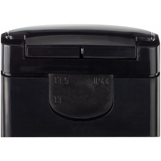 Gniazdo zasilające pojedyncze natynkowe hermetyczne IP44 czarne z klapką [2P+Z] 16A Koala ViPlast