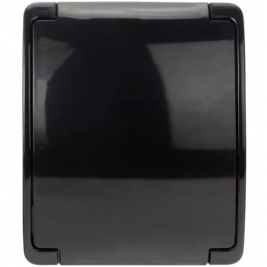 Gniazdo zasilające pojedyncze natynkowe hermetyczne IP44 czarne z klapką [2P+Z] 16A Koala ViPlast