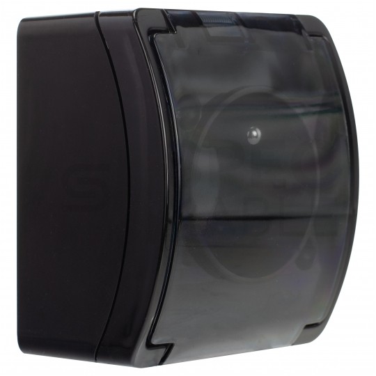 Gniazdo zasilające pojedyncze natynkowe hermetyczne IP44 czarne z klapką transparentną [2P+Z] 16A Koala ViPlast