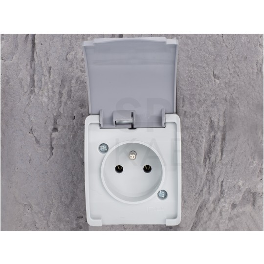 Gniazdo zasilające pojedyncze natynkowe hermetyczne IP44 szare z klapką [2P+Z] 16A Koala ViPlast