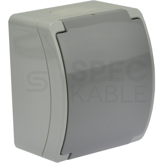 Gniazdo zasilające pojedyncze natynkowe hermetyczne IP44 szare z klapką [2P+Z] 16A Koala ViPlast