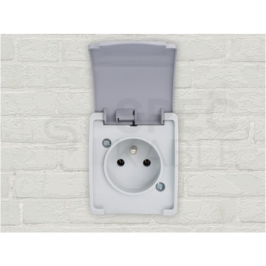 Gniazdo zasilające pojedyncze natynkowe hermetyczne IP44 szare z klapką [2P+Z] 16A Koala ViPlast
