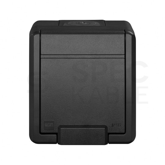 Gniazdo zasilające pojedyncze natynkowe hermetyczne IP55 antracytowe z klapką [2P+Z] 16A Aquant 2K