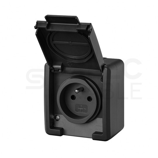 Gniazdo zasilające pojedyncze natynkowe hermetyczne IP55 antracytowe z klapką [2P+Z] 16A Aquant 2K