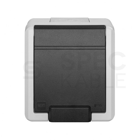 Gniazdo zasilające pojedyncze natynkowe hermetyczne IP55 szare z klapką [2P+Z] 16A Aquant 2K