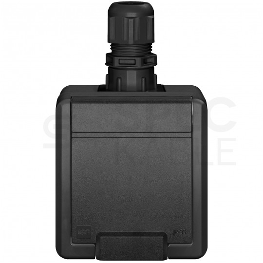 Gniazdo zasilające pojedyncze natynkowe hermetyczne IP65 antracytowe z klapką [2P+Z] 16A Aquant 2K