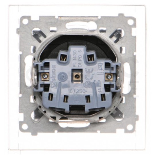 Gniazdo zasilające pojedyncze SIMON 54 z klapką i uszczelką IP44 czarne matowe [2P+Z] 16A z przesłonami Kontakt Simon DGZ1BZ.01/49