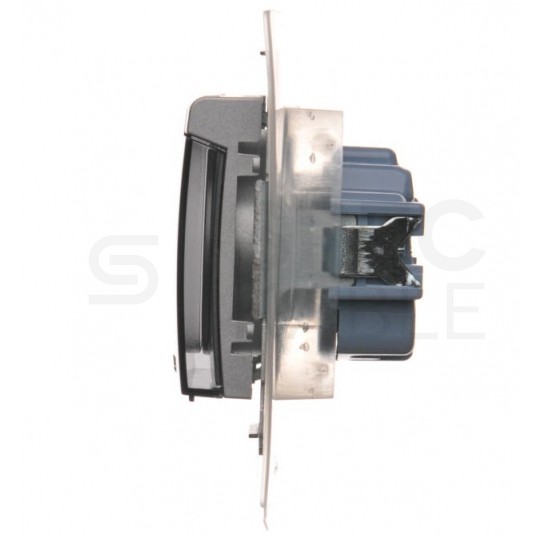 Gniazdo zasilające pojedyncze SIMON 54 z klapką transparentną i uszczelką IP44 srebrne matowe [2P+Z] 16A z przesłonami Kontakt Simon DGZ1BZ.01/43A