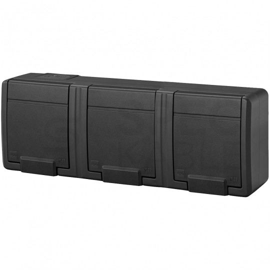 Gniazdo zasilające potrójne natynkowe hermetyczne IP55 antracytowe z klapką 3x [2P+Z] 16A Aquant 2K