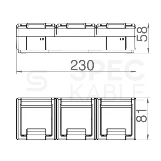 Gniazdo zasilające potrójne natynkowe hermetyczne IP55 szare z klapką 3x [2P+Z] 16A Aquant