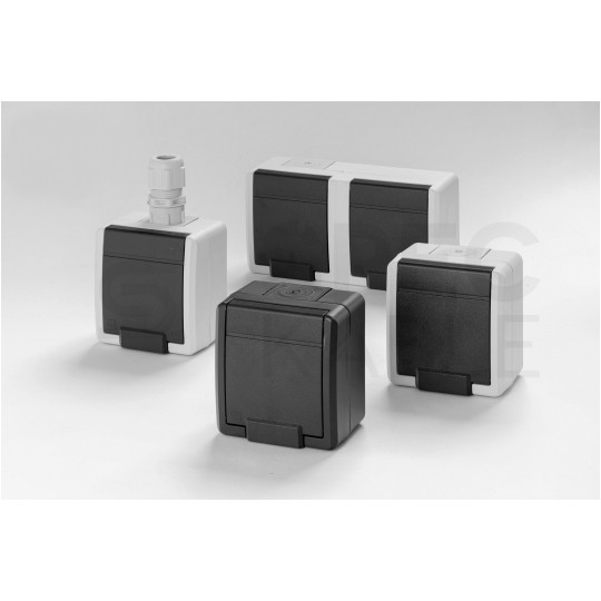 Gniazdo zasilające potrójne natynkowe hermetyczne IP65 antracytowe z klapką 3x [2P+Z] 16A Aquant 2K