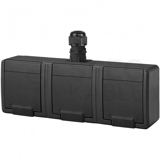 Gniazdo zasilające potrójne natynkowe hermetyczne IP65 antracytowe z klapką 3x [2P+Z] 16A Aquant 2K