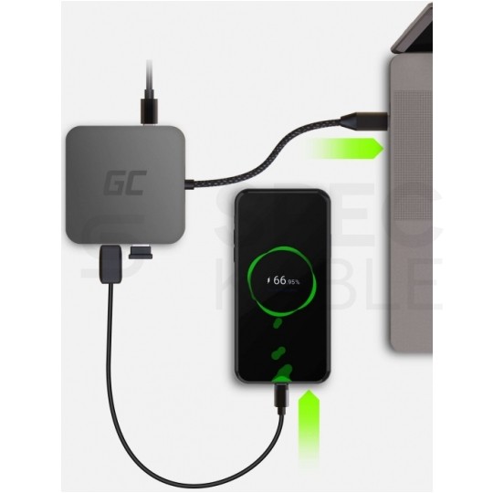 Green Cell Adapter 6w1 Hub USB typ-C -> HDMI 4K@30 + 3x USB 3.0 A + USB 3.1 typ-C (PD 87W, QC 3.0/4.0) + Gigabit Ethernet RJ45 [8p8c]