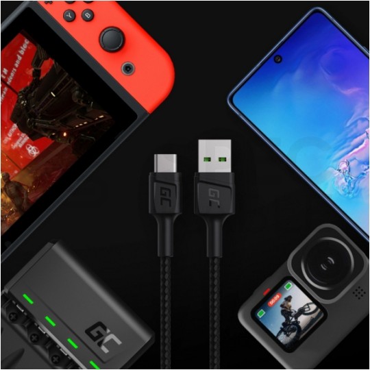 GREEN CELL Kabel USB 2.0 typ-C / A (wtyk / wtyk) Quick Charge 3.0 PowerStream czarny 1,2m