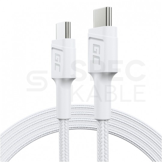 GREEN CELL Kabel USB 2.0 typ-C (wtyk / wtyk) Quick Charge 3.0 Power Delivery (3A 60W) biały 1,2 m