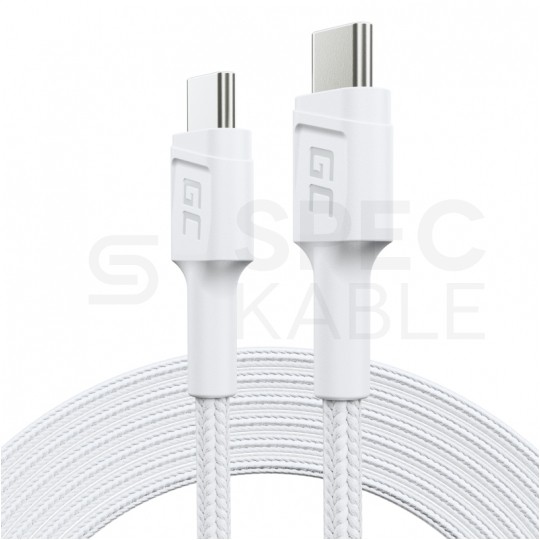 GREEN CELL Kabel USB 2.0 typ-C (wtyk / wtyk) Quick Charge 3.0 Power Delivery (3A 60W) biały 2 m